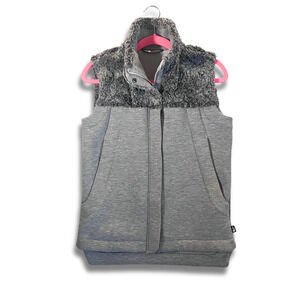 THE NORTH FACE Women's Hybirnation Thermal 3D Vest GRAY Size Small Faux Fur Trim